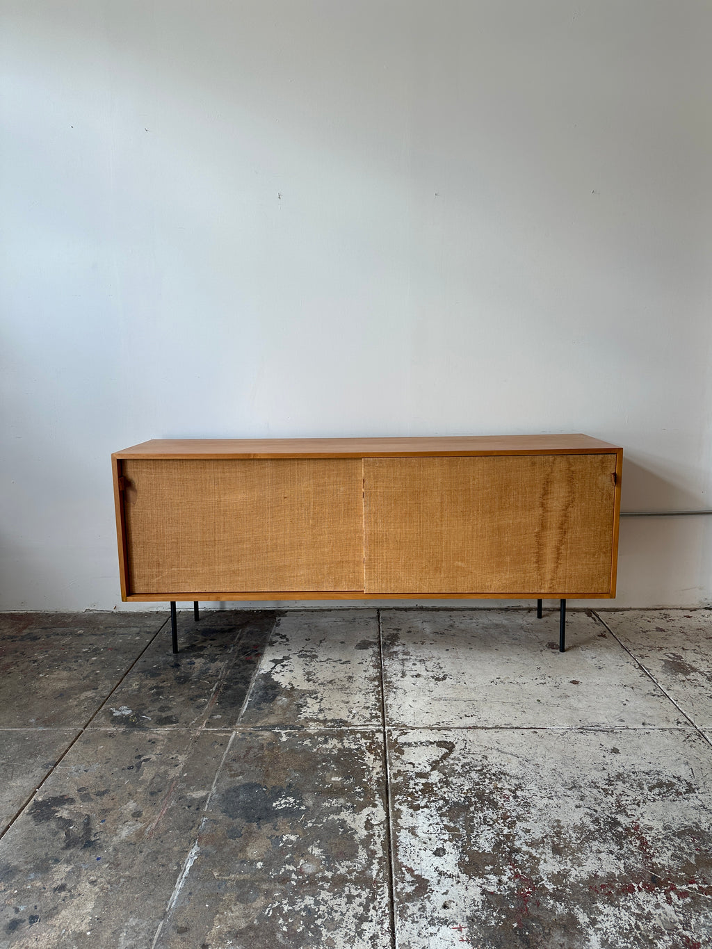 1950s Early Florence Knoll Sideboard Model No 116 with Grasscloth & Leather
