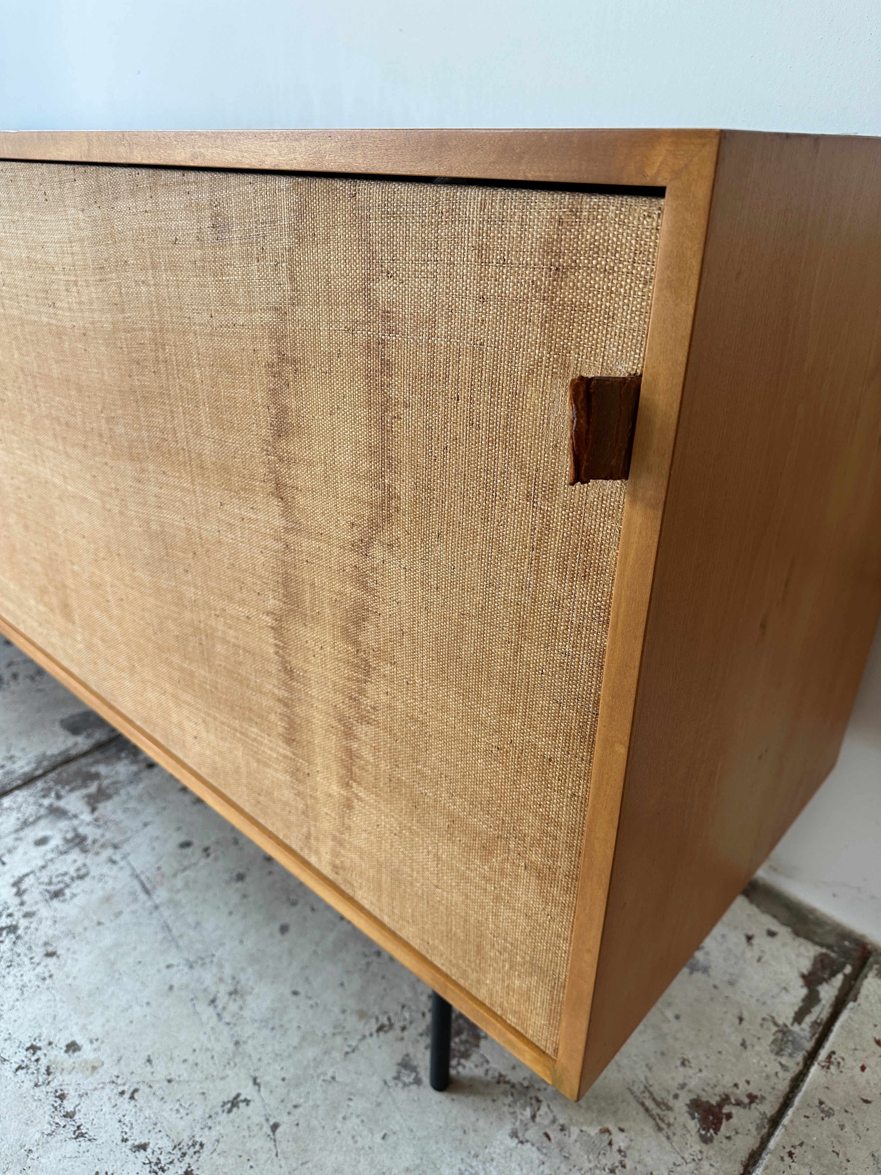 1950s Early Florence Knoll Sideboard Model No 116 with Grasscloth & Leather