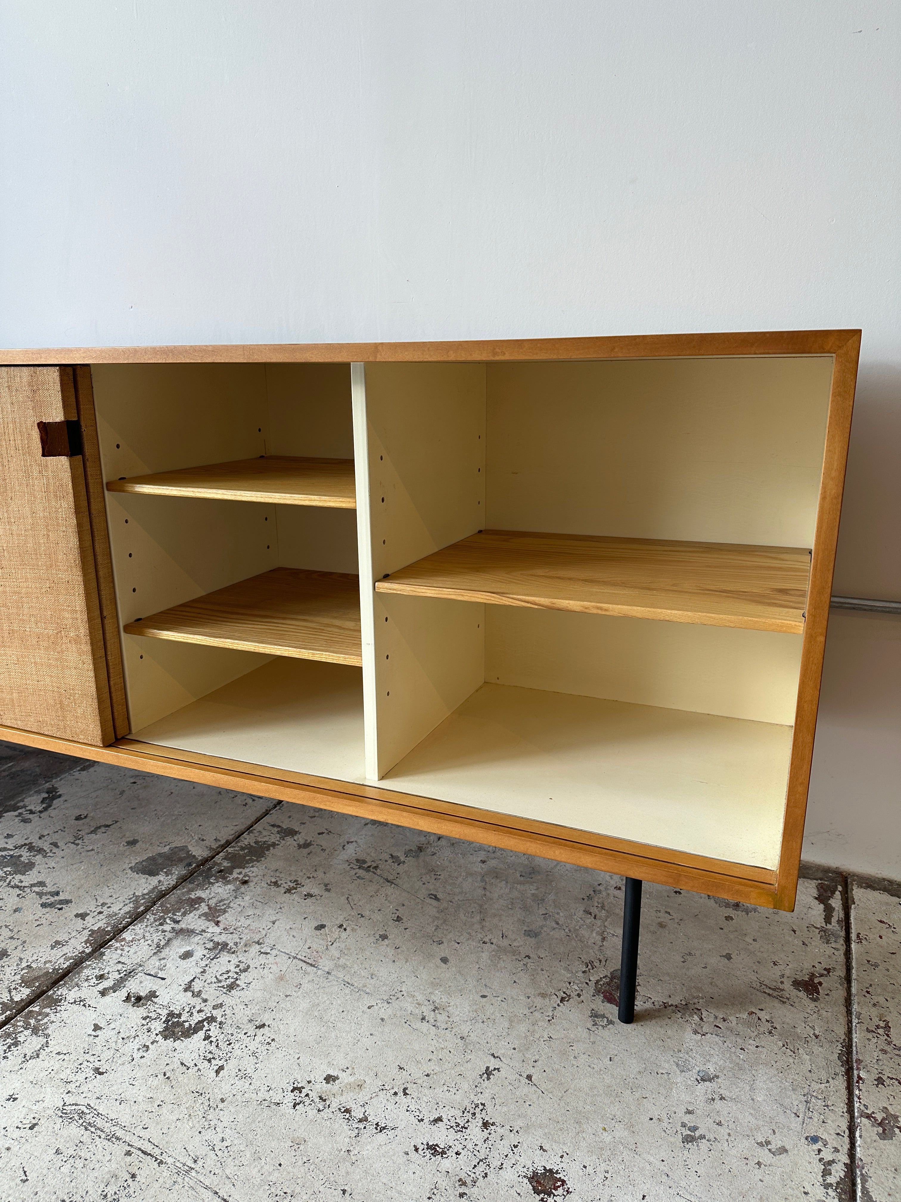 1950s Early Florence Knoll Sideboard Model No 116 with Grasscloth & Leather
