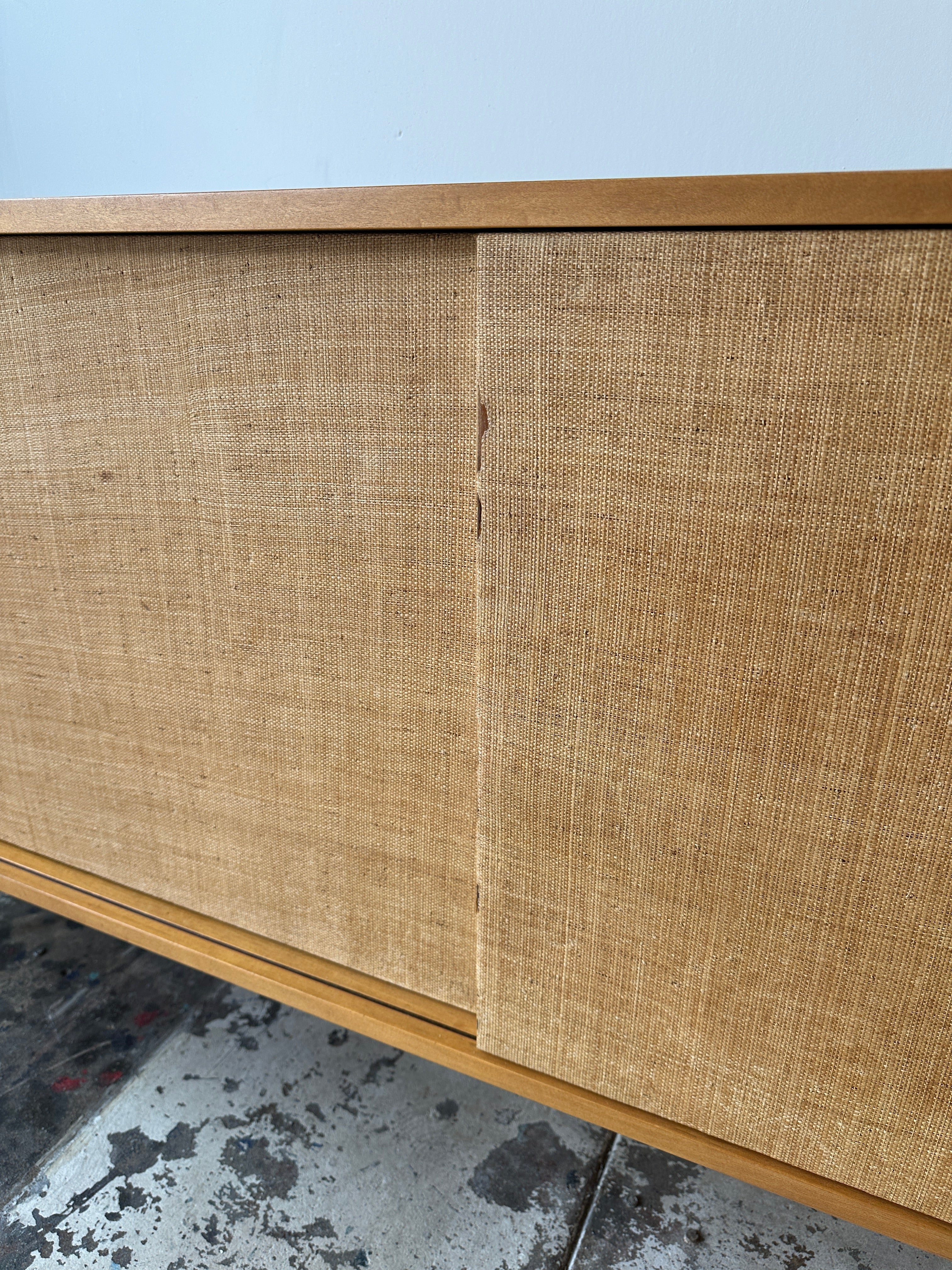 1950s Early Florence Knoll Sideboard Model No 116 with Grasscloth & Leather