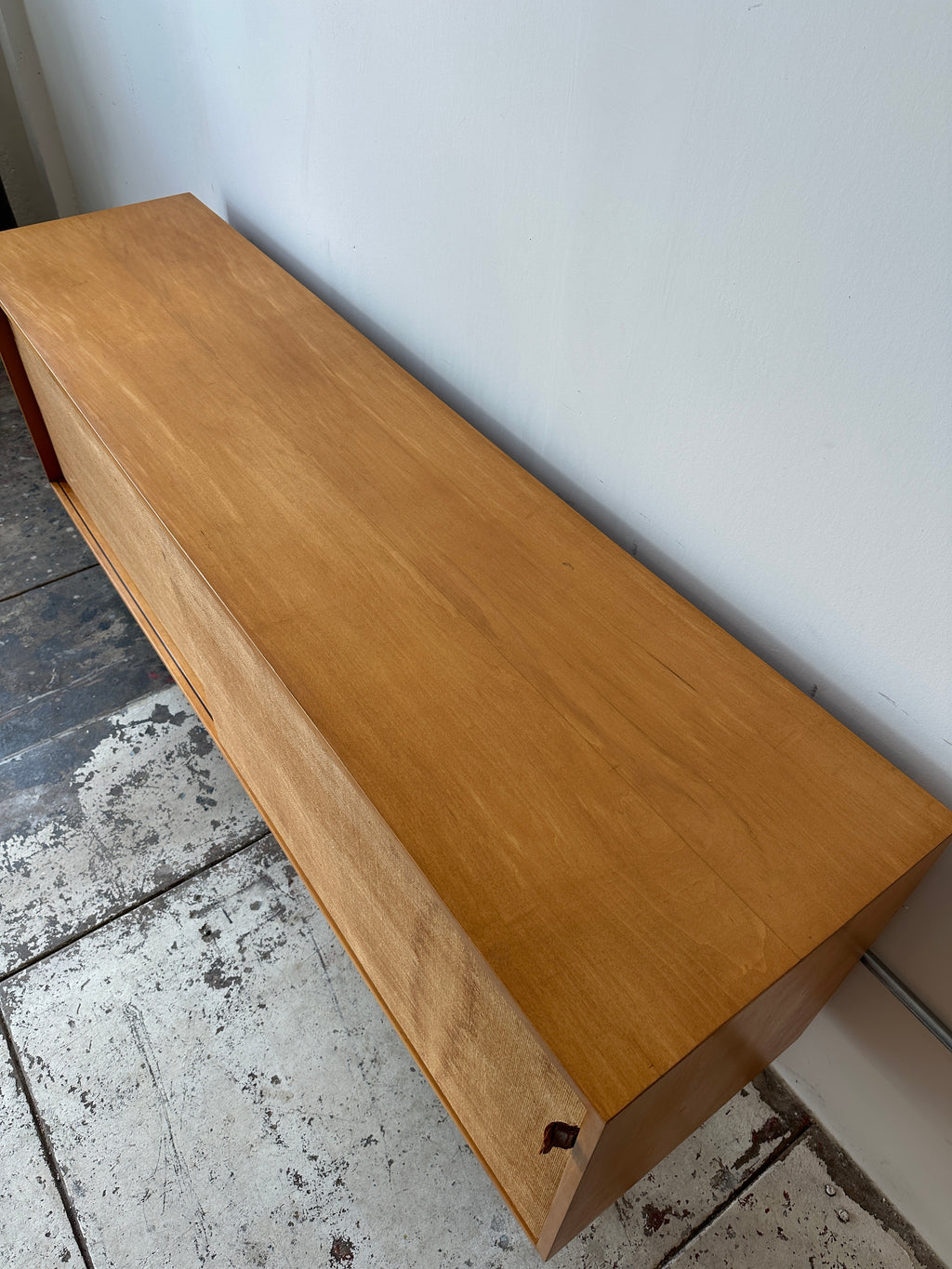 1950s Early Florence Knoll Sideboard Model No 116 with Grasscloth & Leather