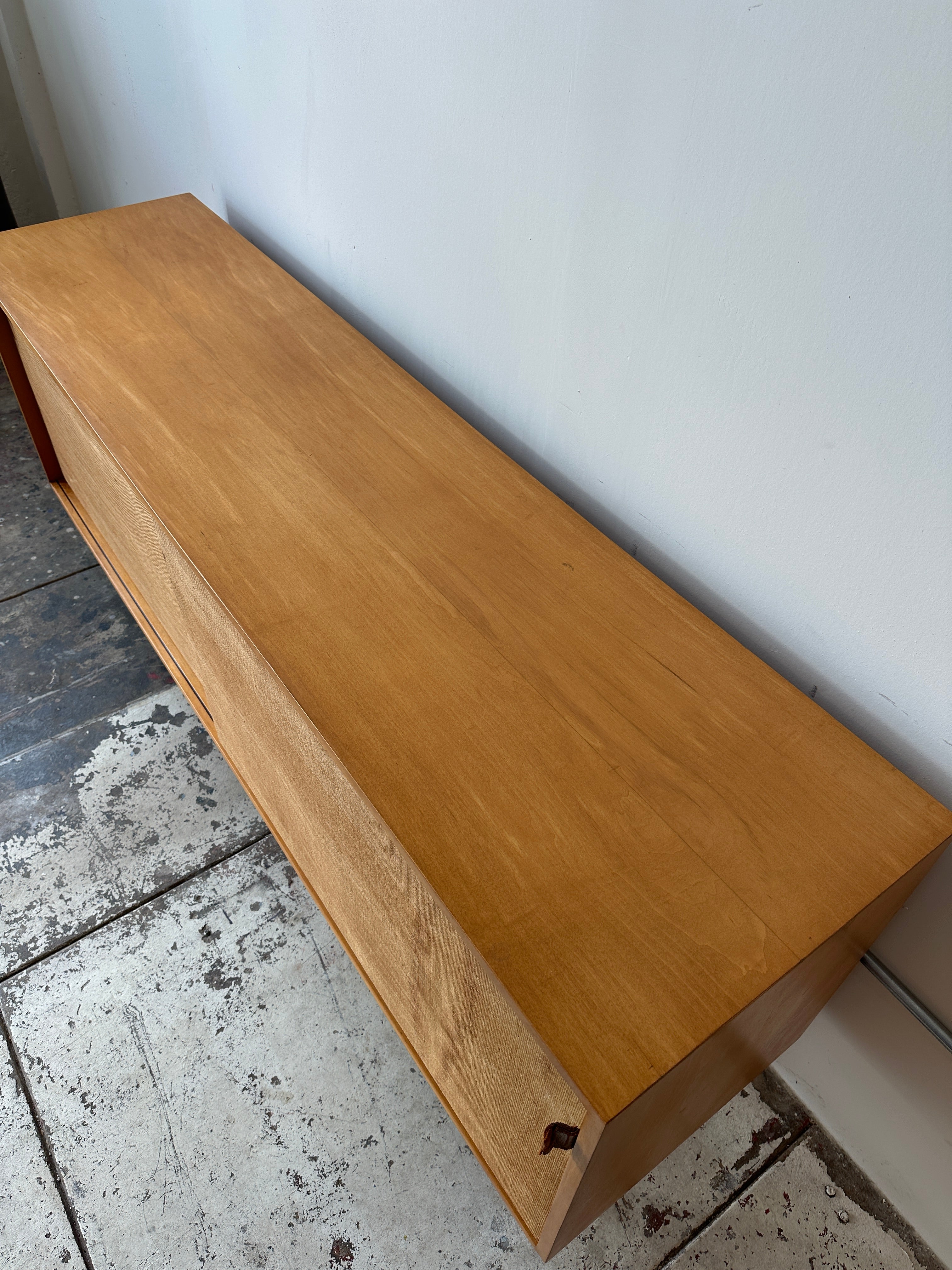 1950s Early Florence Knoll Sideboard Model No 116 with Grasscloth & Leather