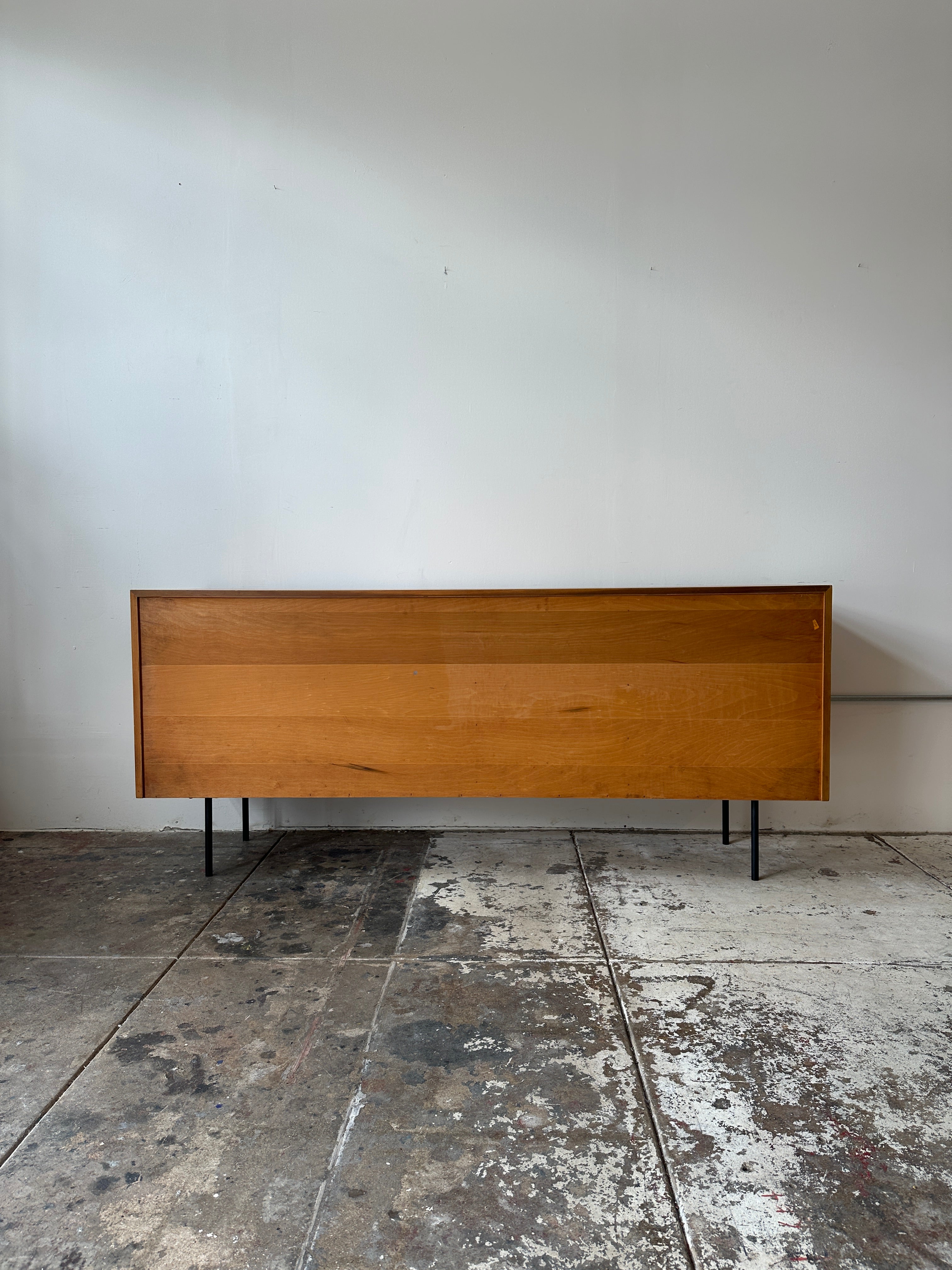 1950s Early Florence Knoll Sideboard Model No 116 with Grasscloth & Leather