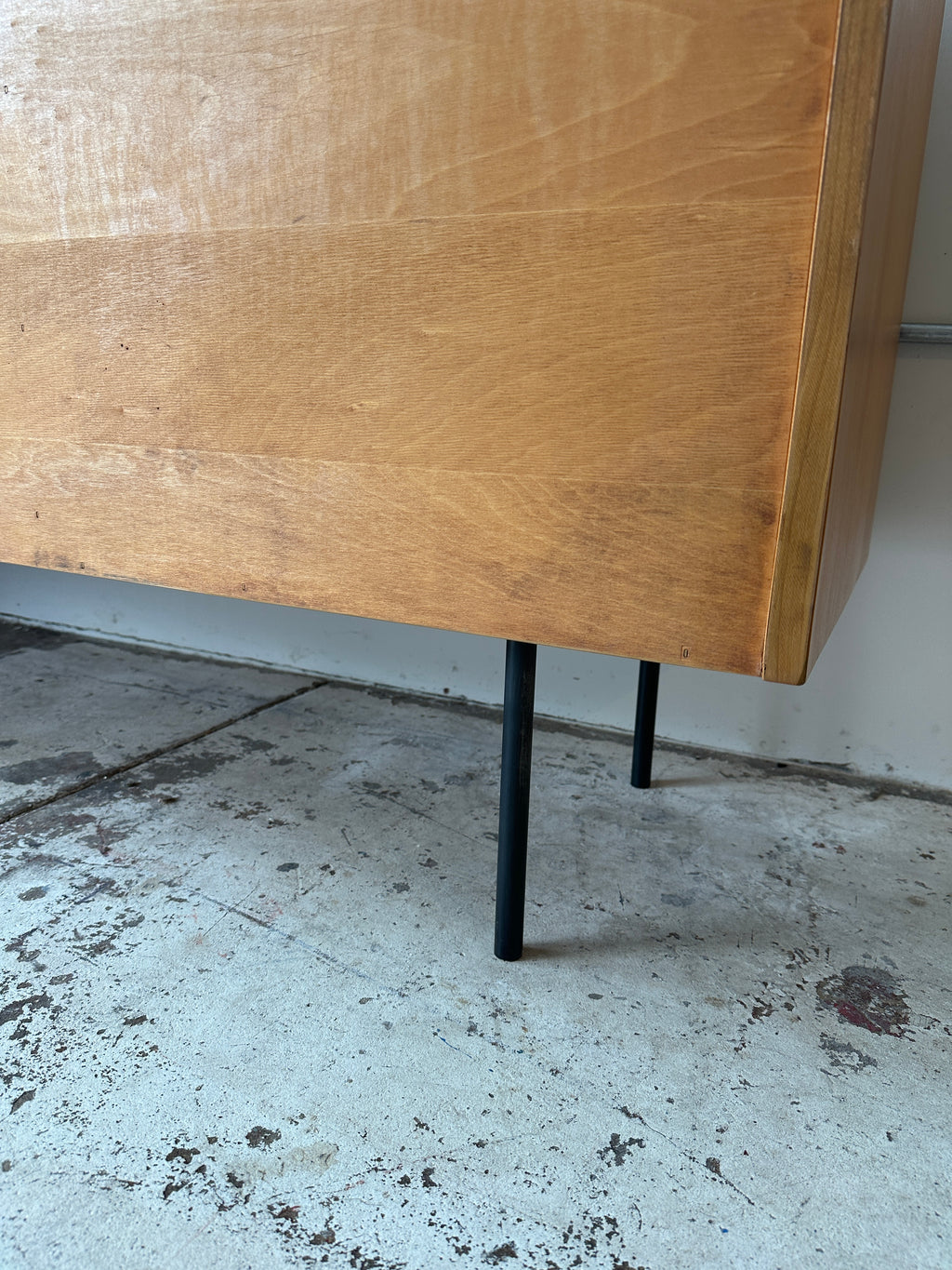 1950s Early Florence Knoll Sideboard Model No 116 with Grasscloth & Leather