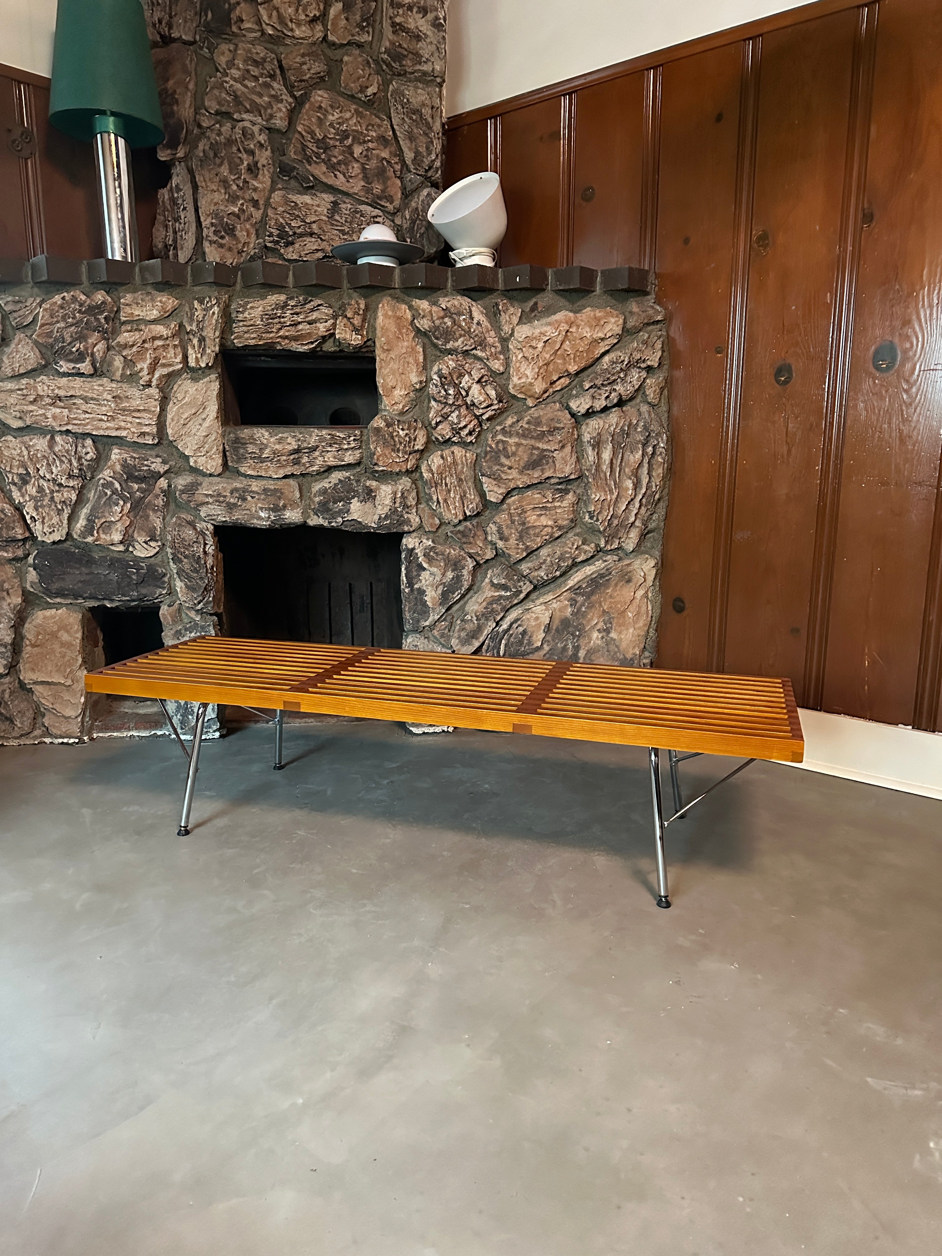 George Nelson Platform Bench, Metal Base