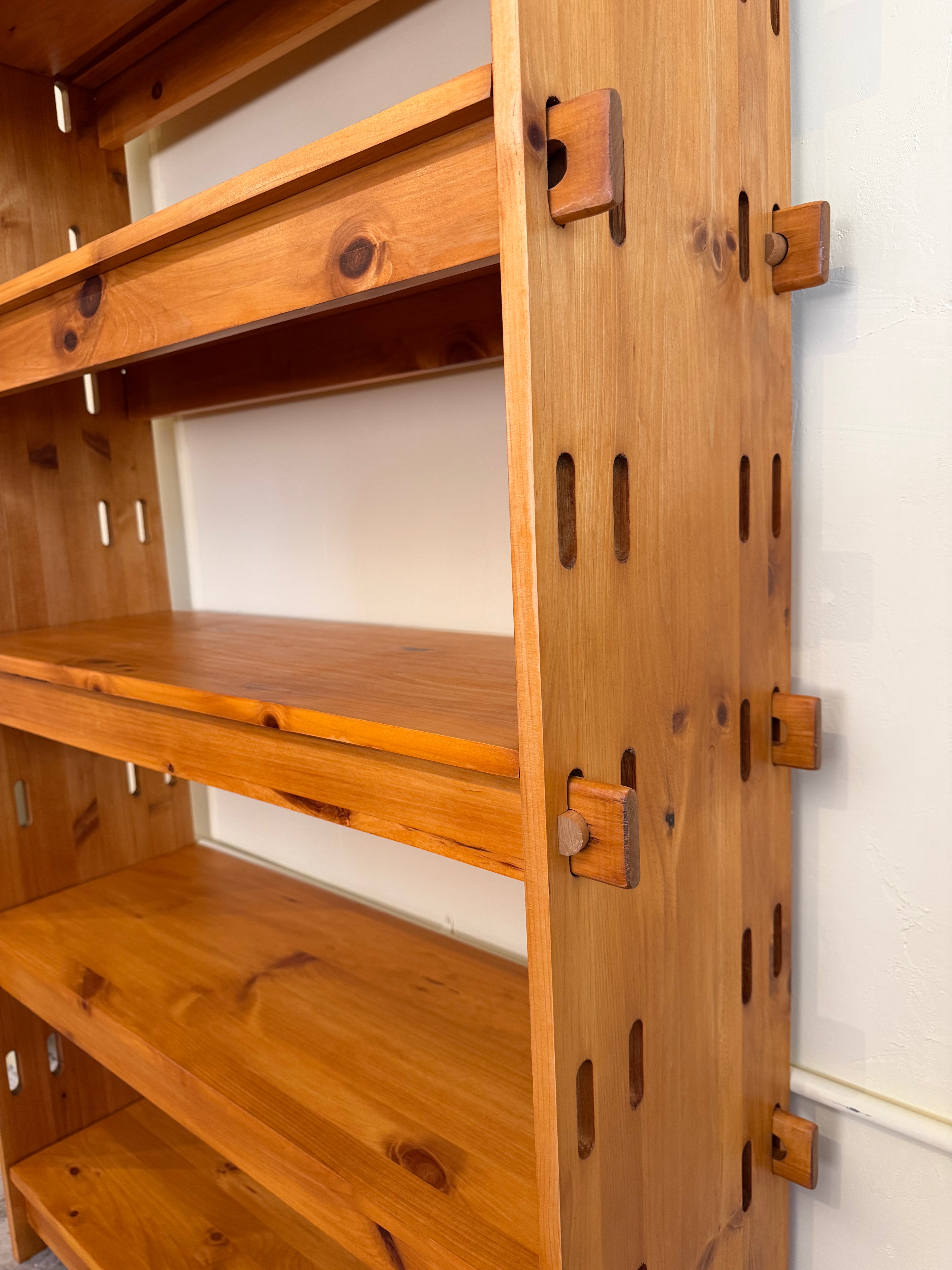 1970s Swedish Functionalist Modular Pine Shelving Unit with Wedge Joinery