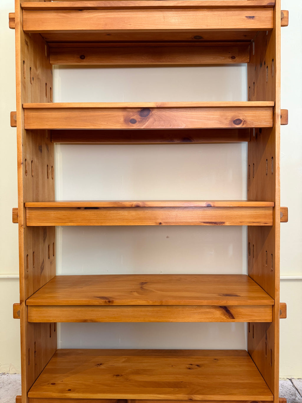 1970s Swedish Functionalist Modular Pine Shelving Unit with Wedge Joinery