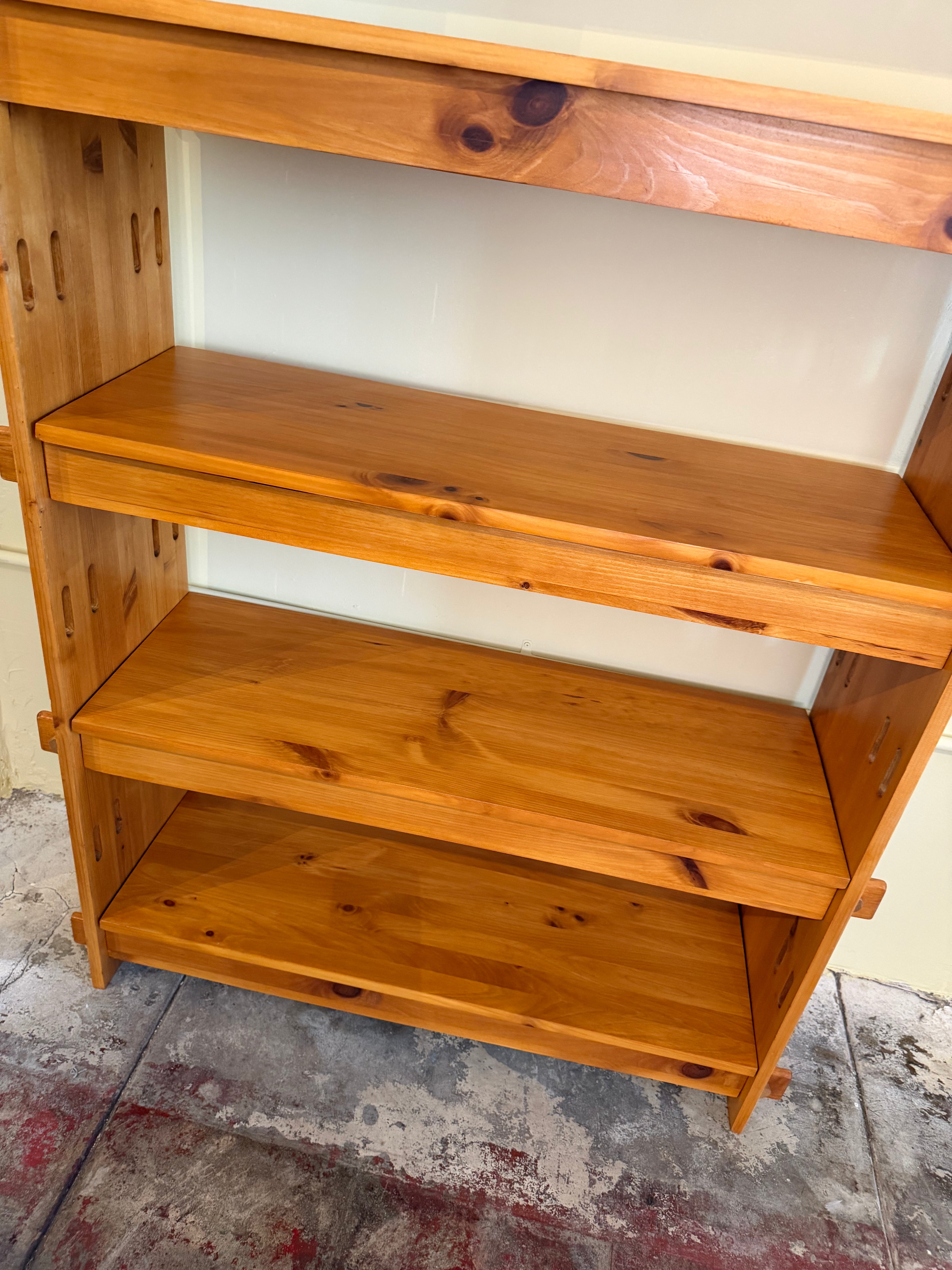 1970s Swedish Functionalist Modular Pine Shelving Unit with Wedge Joinery