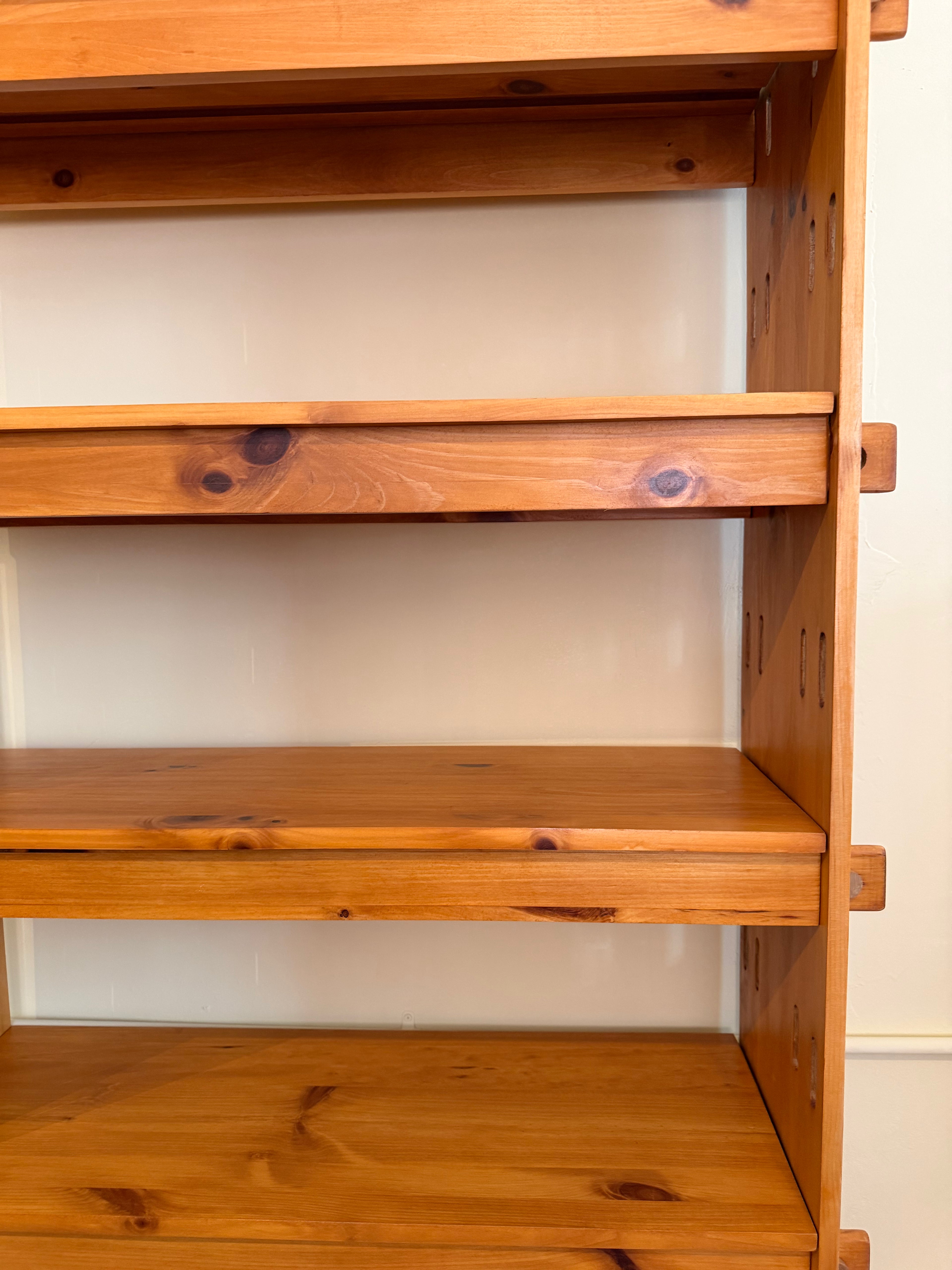 1970s Swedish Functionalist Modular Pine Shelving Unit with Wedge Joinery