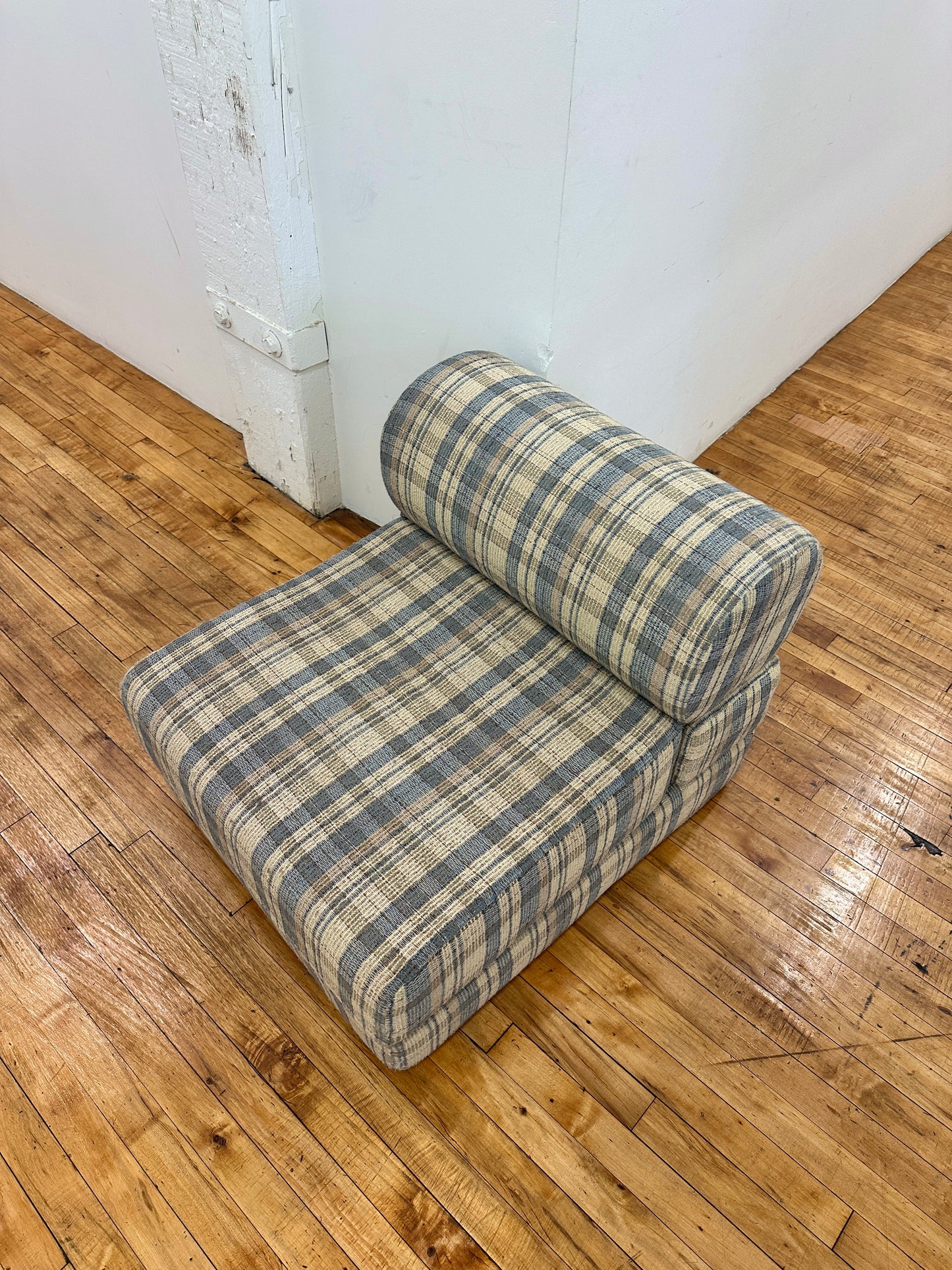 1990s Plaid Convertible Fold Out Chair