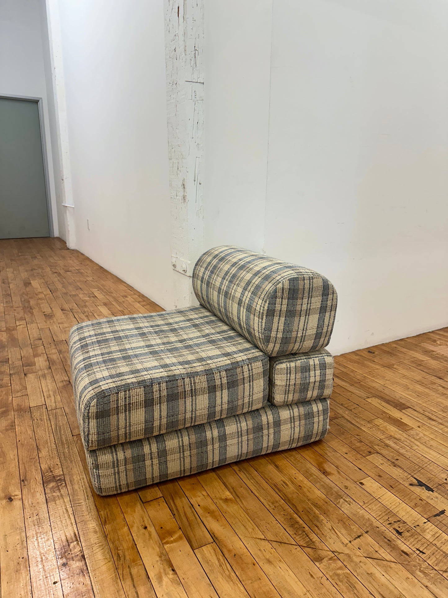 1990s Plaid Convertible Fold Out Chair