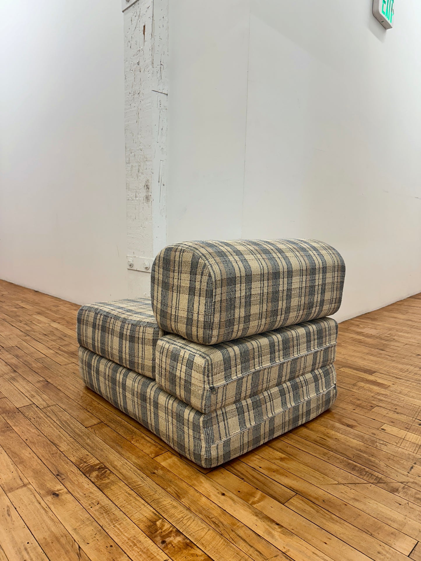 1990s Plaid Convertible Fold Out Chair