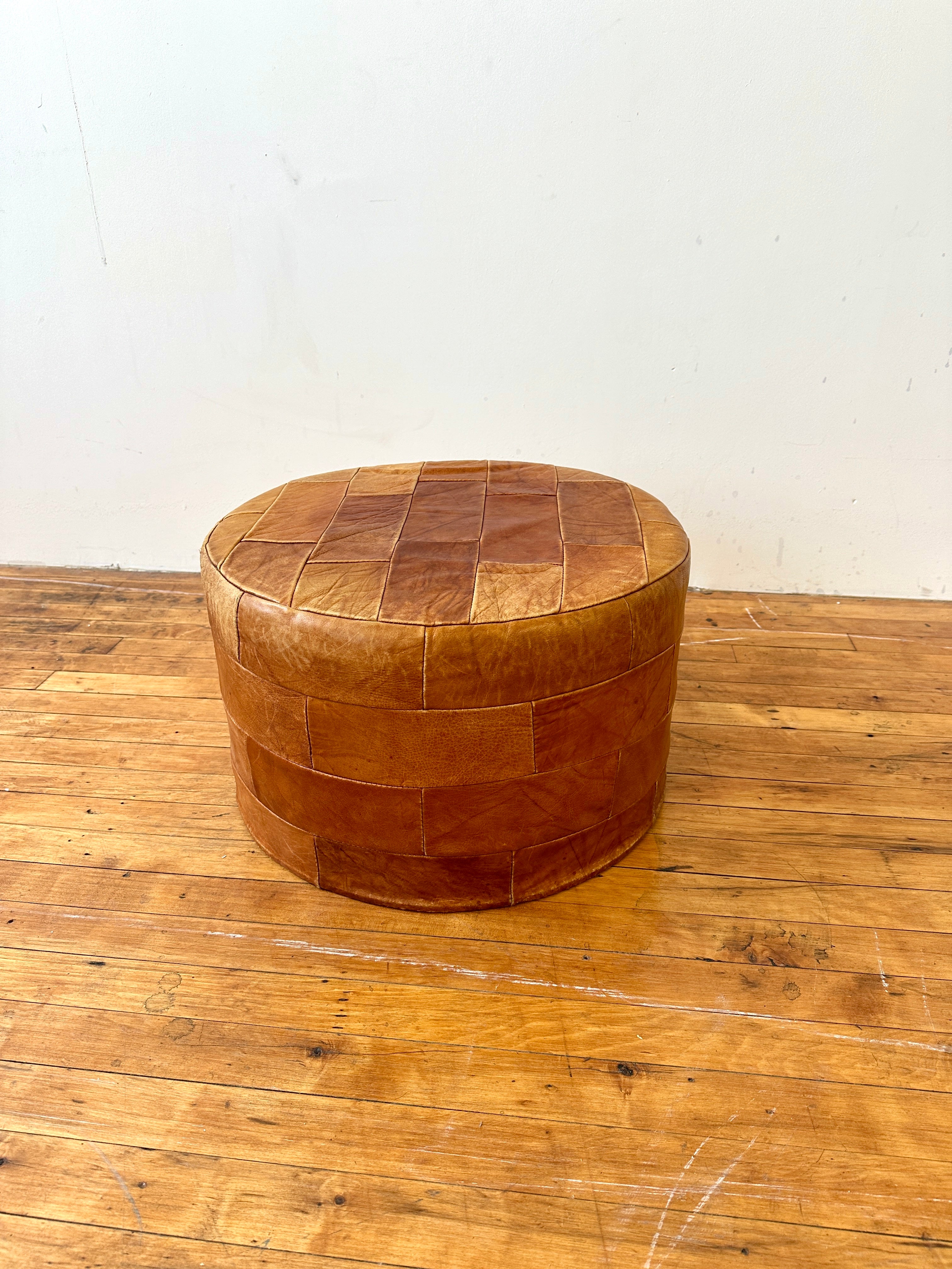 1970s De Sede Leather Patchwork Ottoman